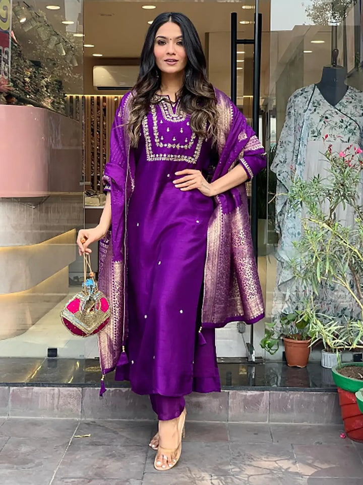 Incredible Purple Hand Work | Viscose Wedding Wear Pant Suit Collection