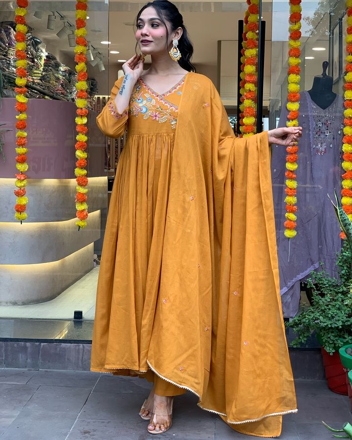 Stylish Mustard Viscose Chanderi Top & Bottom | Highlighting a Stunning