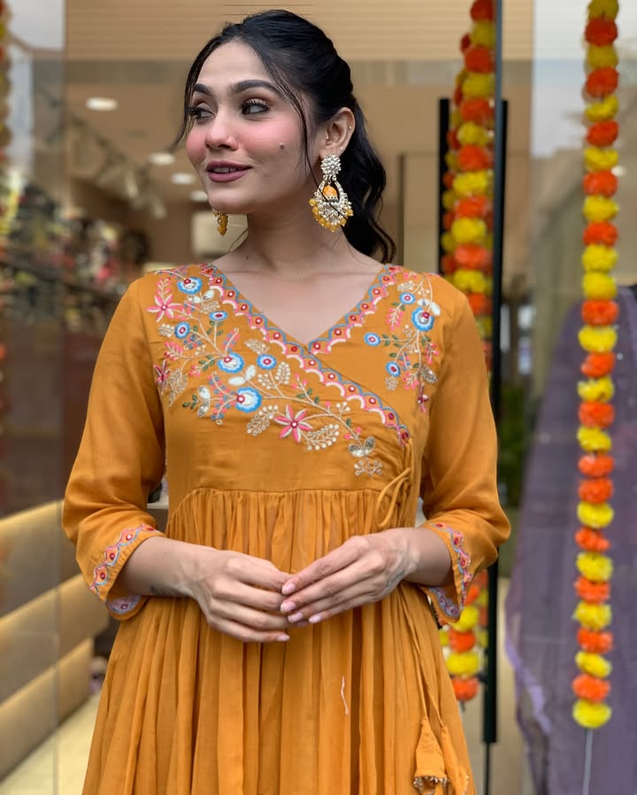 Stylish Mustard Viscose Chanderi Top & Bottom | Highlighting a Stunning