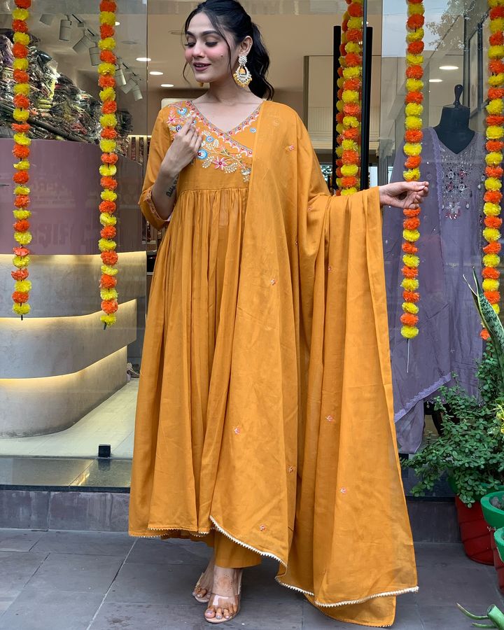 Stylish Mustard Viscose Chanderi Top & Bottom | Highlighting a Stunning
