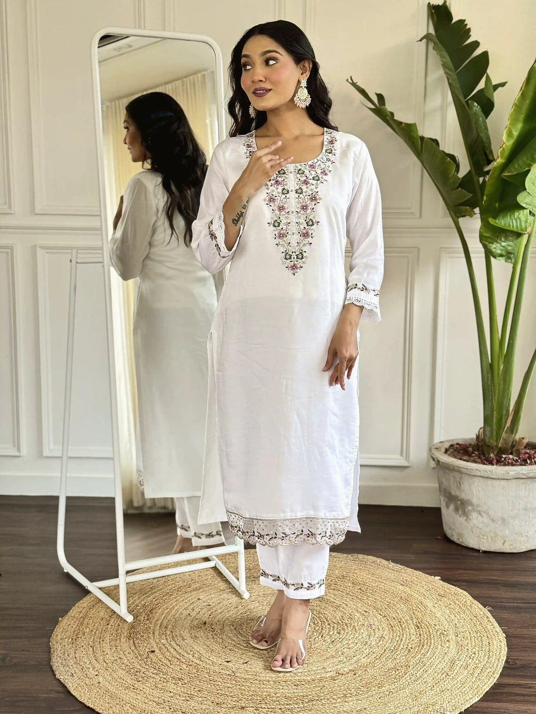 Stylish Cream Viscose Chanderi Top Featuring Viscose Chanderi Bottom | Highlighting a Stunning C