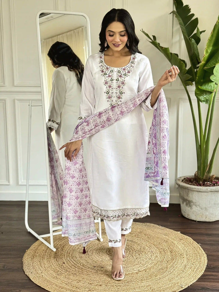 Stylish Cream Viscose Chanderi Top Featuring Viscose Chanderi Bottom | Highlighting a Stunning C