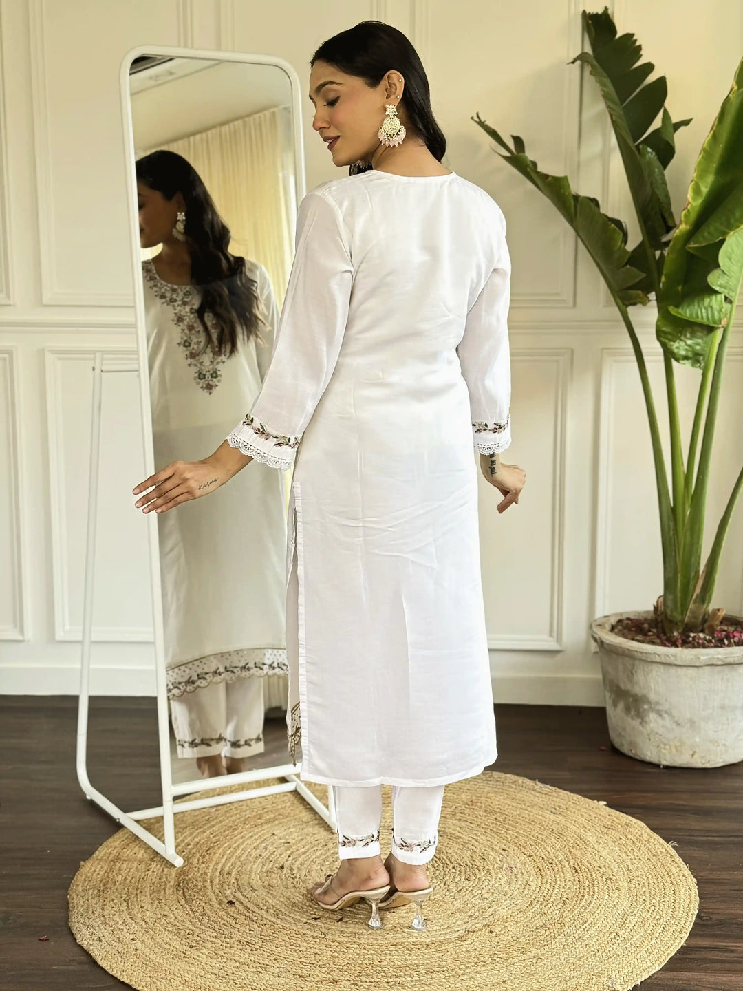 Stylish Cream Viscose Chanderi Top Featuring Viscose Chanderi Bottom | Highlighting a Stunning C