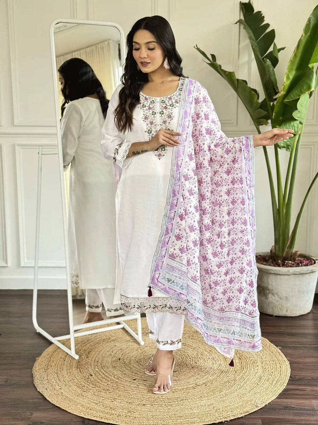 Stylish Cream Viscose Chanderi Top Featuring Viscose Chanderi Bottom | Highlighting a Stunning C