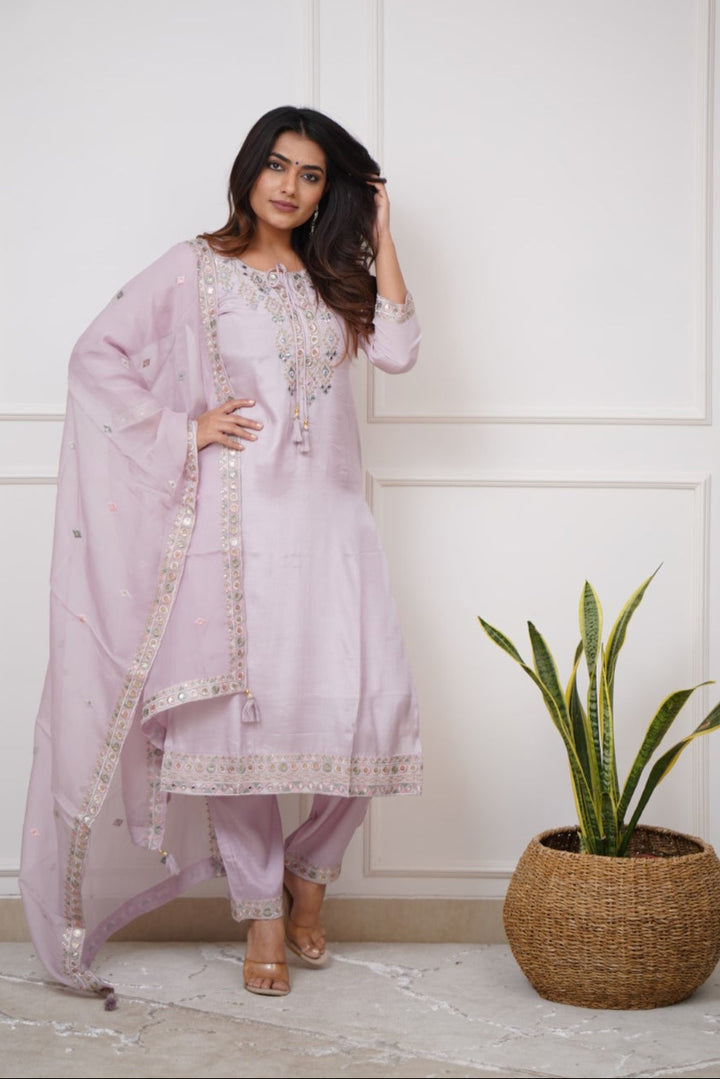 Chic Pink Viscose Chanderi Combination | Accentuated by a Organza Dupatta