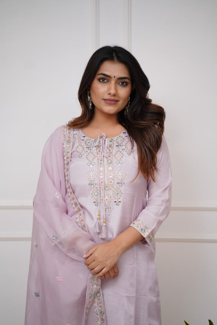 Chic Pink Viscose Chanderi Combination | Accentuated by a Organza Dupatta