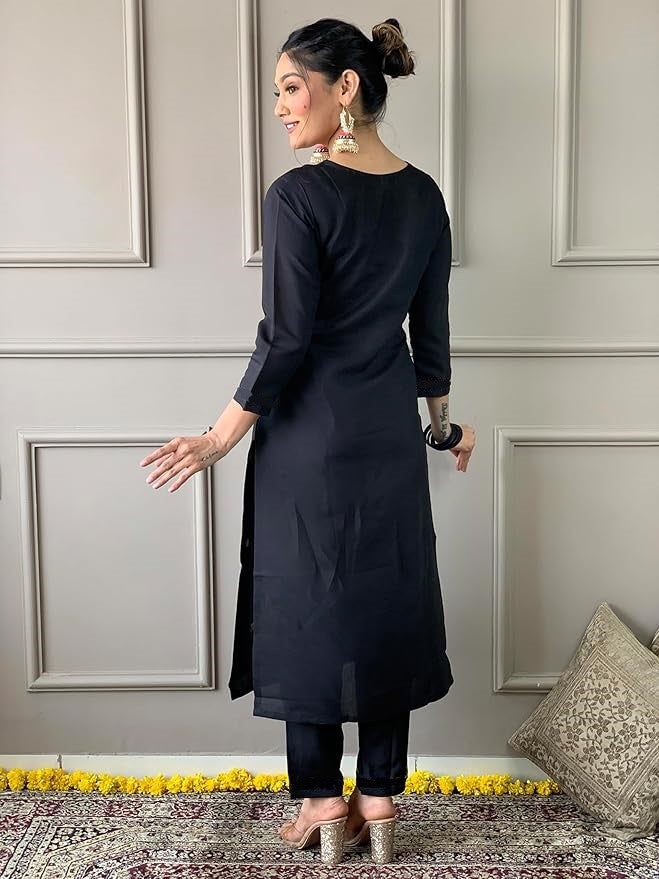Stylish Black Viscose Chanderi Top Featuring Viscose Chanderi Bottom | Accentuated by a Chanderi