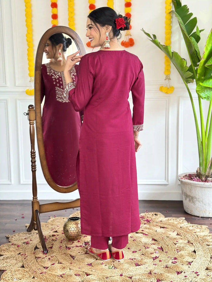 Stylish Burgundy Viscose Chanderi Top Bottom | Accentuated by a Jacquard