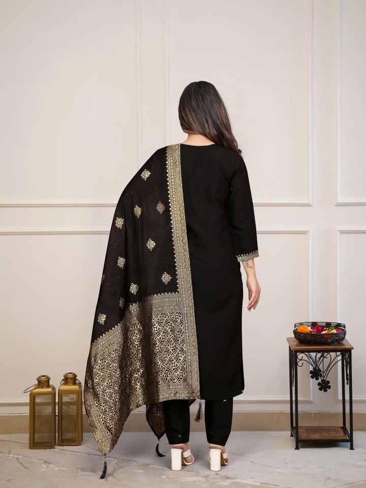 Graceful Black Viscose Chanderi Top & Bottom | Highlighting a Stunning Jacquard