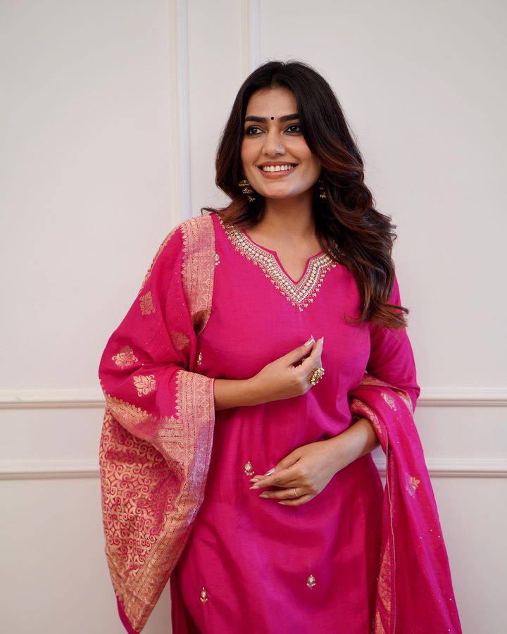 Graceful Pink Viscose Chanderi Top with Viscose Chanderi Bottom | Highlighting a Stunning Jacquard