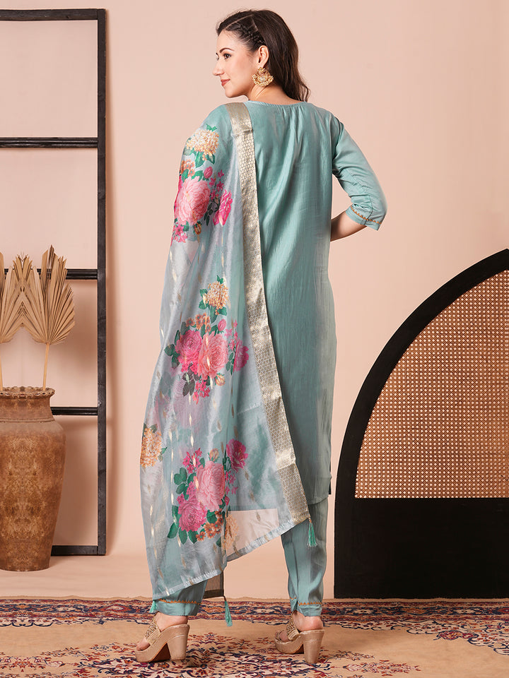 Chic Sky Blue Viscose Chanderi Salwar Suit | Accentuated by a Jacquard Butti