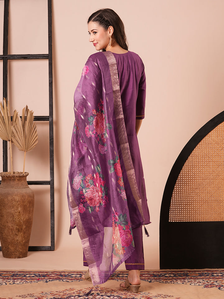 Stylish Purple Viscose Chanderi Top Featuring Bottom | Accentuated by a Jacquard