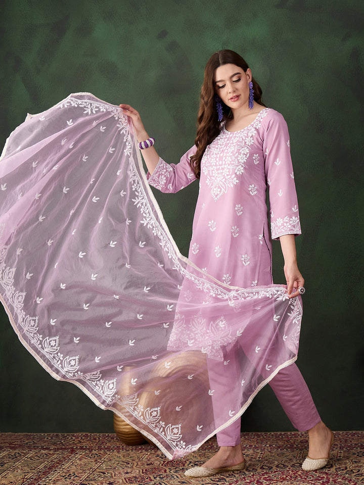 Graceful Baby Pink Roman Silk Top with Bottom | Accentuated by a Organza Dupatta