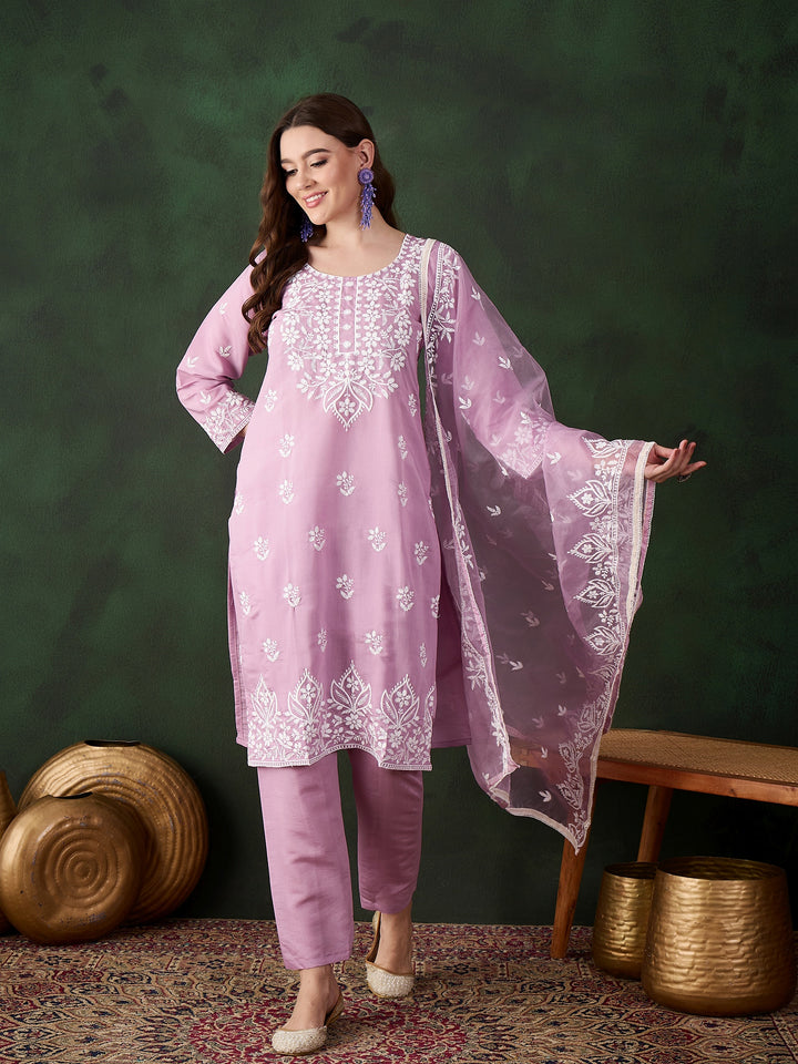 Graceful Baby Pink Roman Silk Top with Bottom | Accentuated by a Organza Dupatta