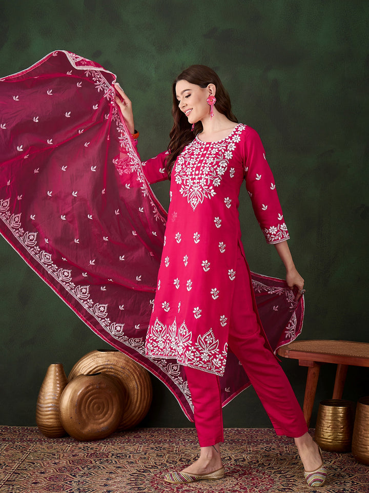 Graceful Baby Pink Roman Silk Top with Bottom | Accentuated by a Organza Dupatta