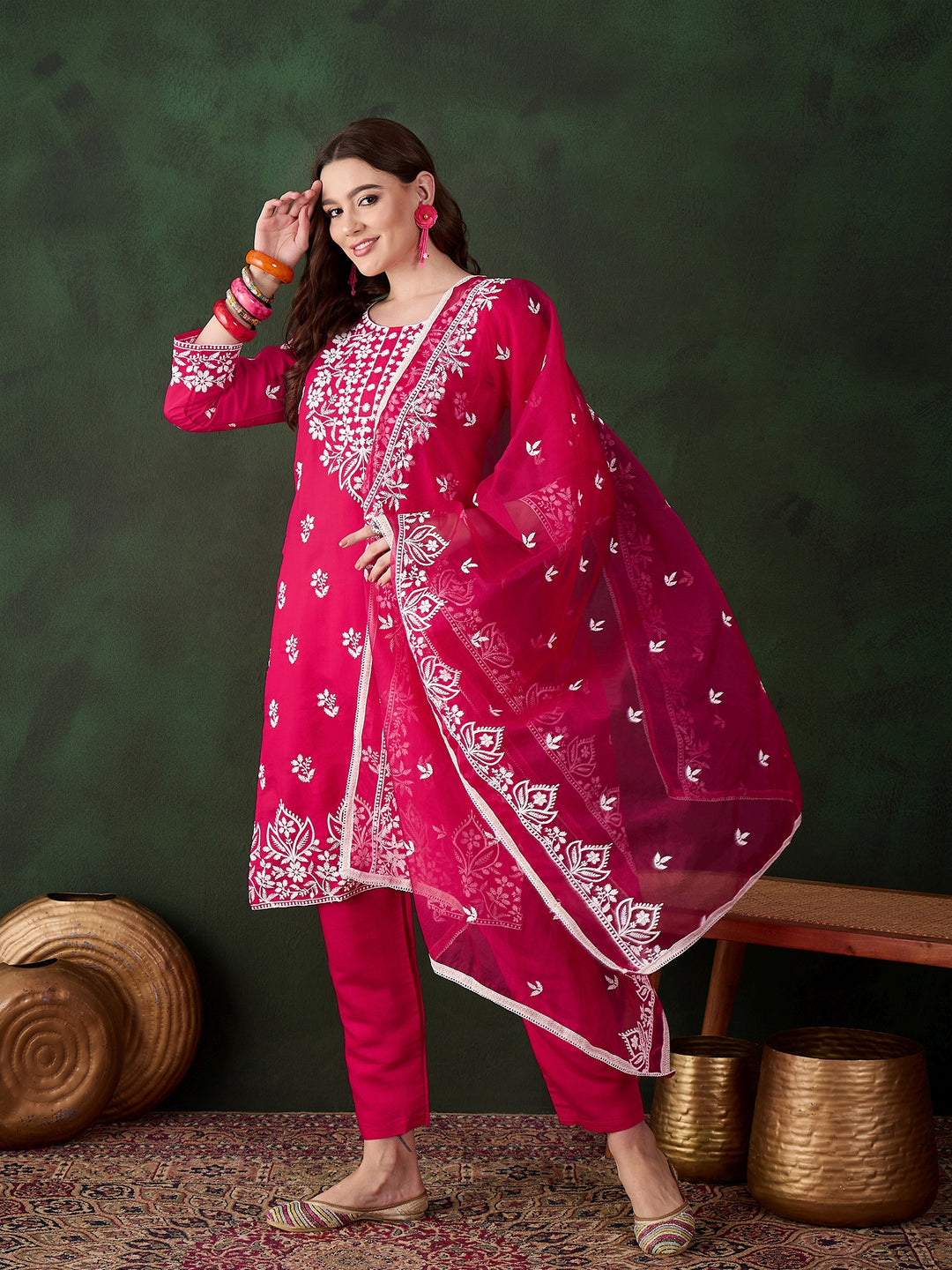 Graceful Baby Pink Roman Silk Top with Bottom | Accentuated by a Organza Dupatta