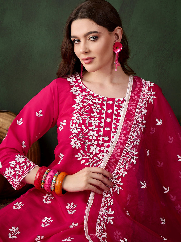 Graceful Baby Pink Roman Silk Top with Bottom | Accentuated by a Organza Dupatta