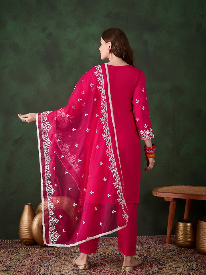 Graceful Baby Pink Roman Silk Top with Bottom | Accentuated by a Organza Dupatta