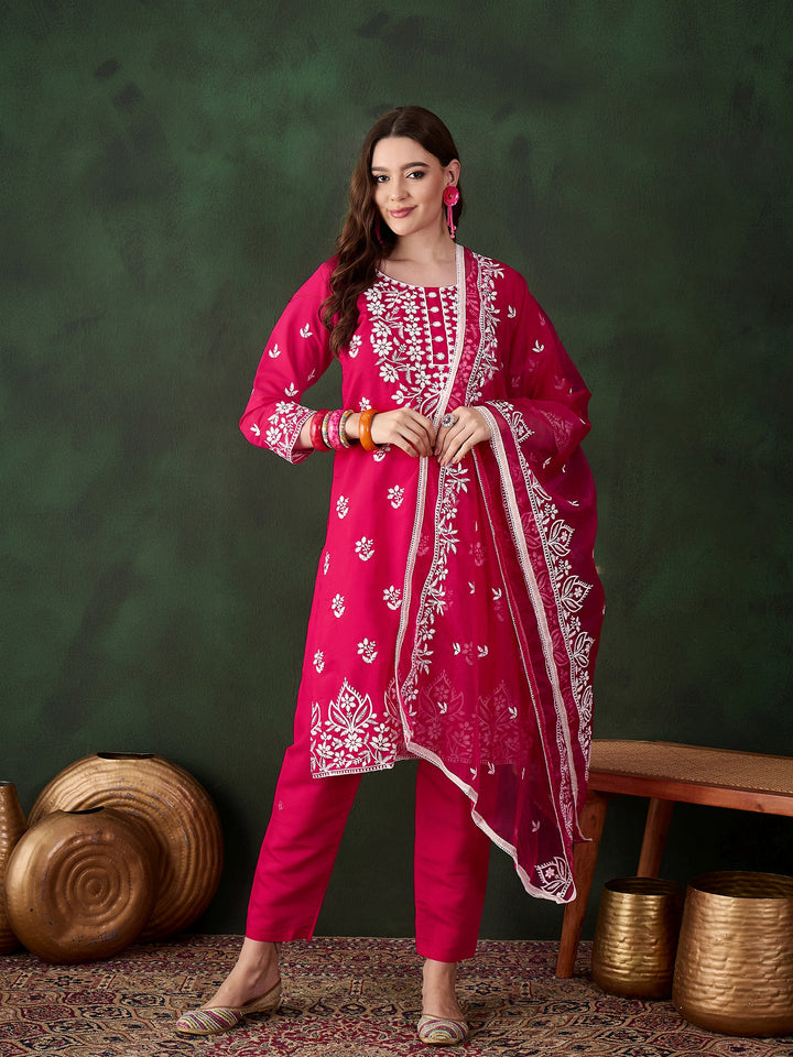 Graceful Baby Pink Roman Silk Top with Bottom | Accentuated by a Organza Dupatta