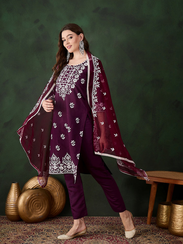 Graceful Baby Pink Roman Silk Top with Bottom | Accentuated by a Organza Dupatta