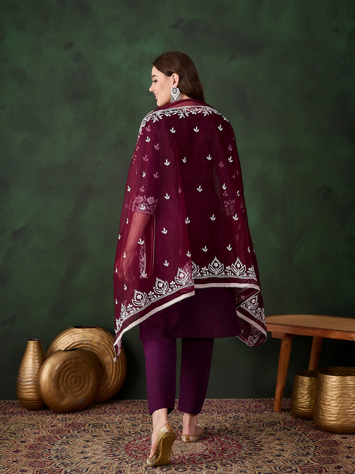 Graceful Baby Pink Roman Silk Top with Bottom | Accentuated by a Organza Dupatta