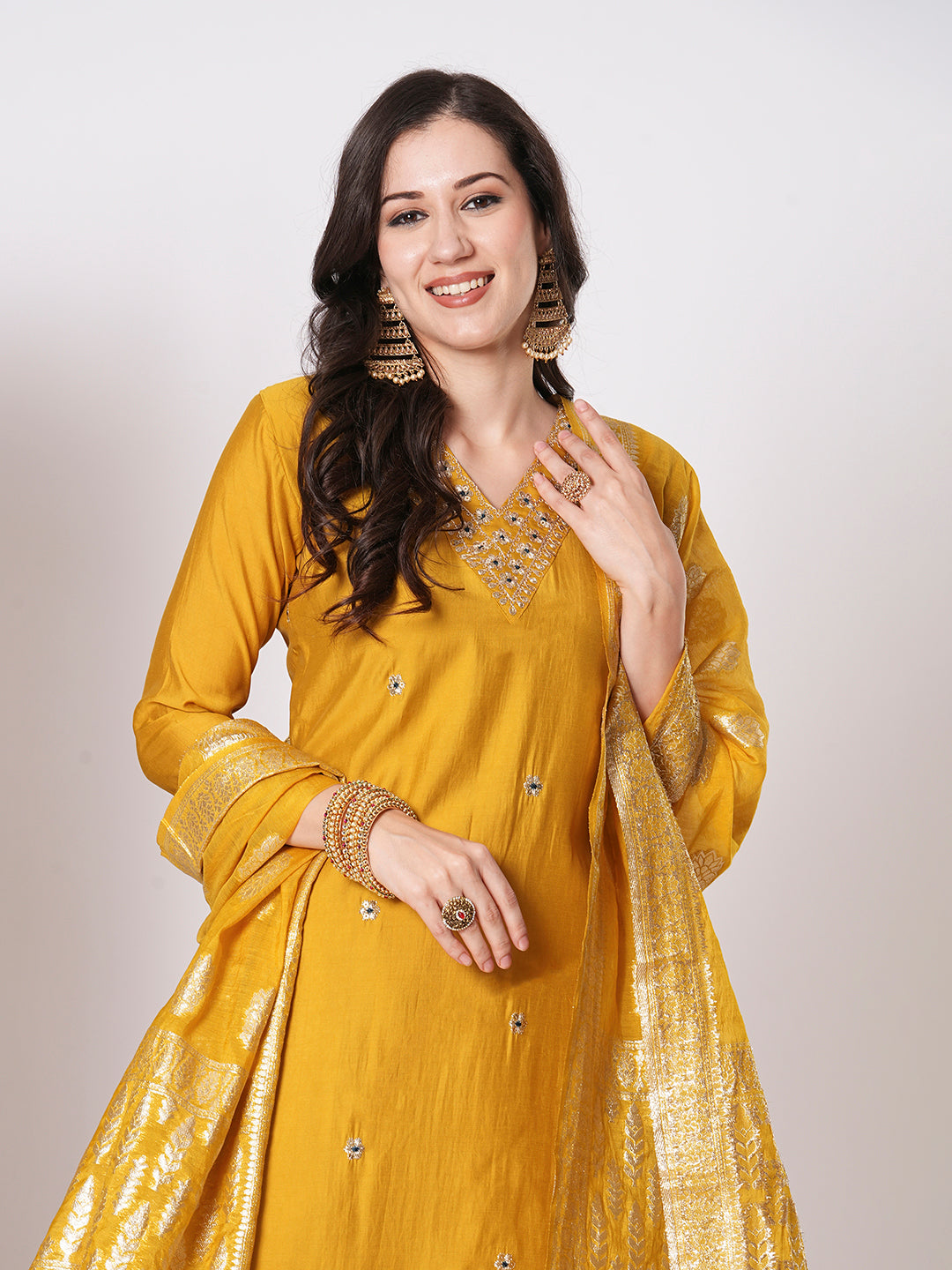 Stunning Mustard Suit | PV Chanderi top bottom with Jacquard Silk dupatta