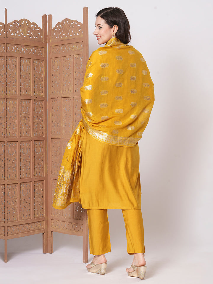 Stunning Mustard Suit | PV Chanderi top bottom with Jacquard Silk dupatta