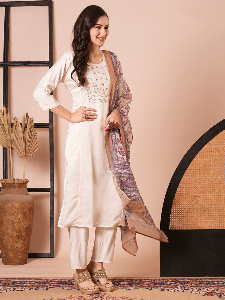 Elegant Cream Suit | Chanderi top bottom with dupatta