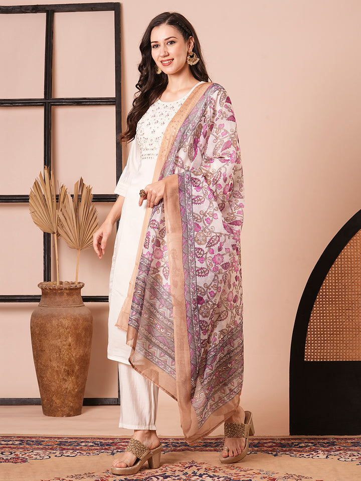 Elegant Cream Suit | Chanderi top bottom with dupatta