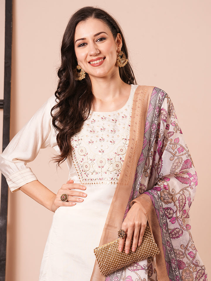 Elegant Cream Suit | Chanderi top bottom with dupatta