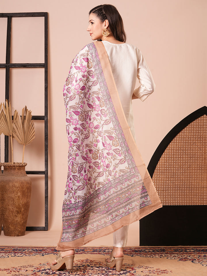 Elegant Cream Suit | Chanderi top bottom with dupatta