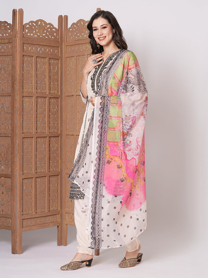 Stylish Off-White Taby Silk Top Featuring Viscose Blend Bottom | Finished with Chiffon