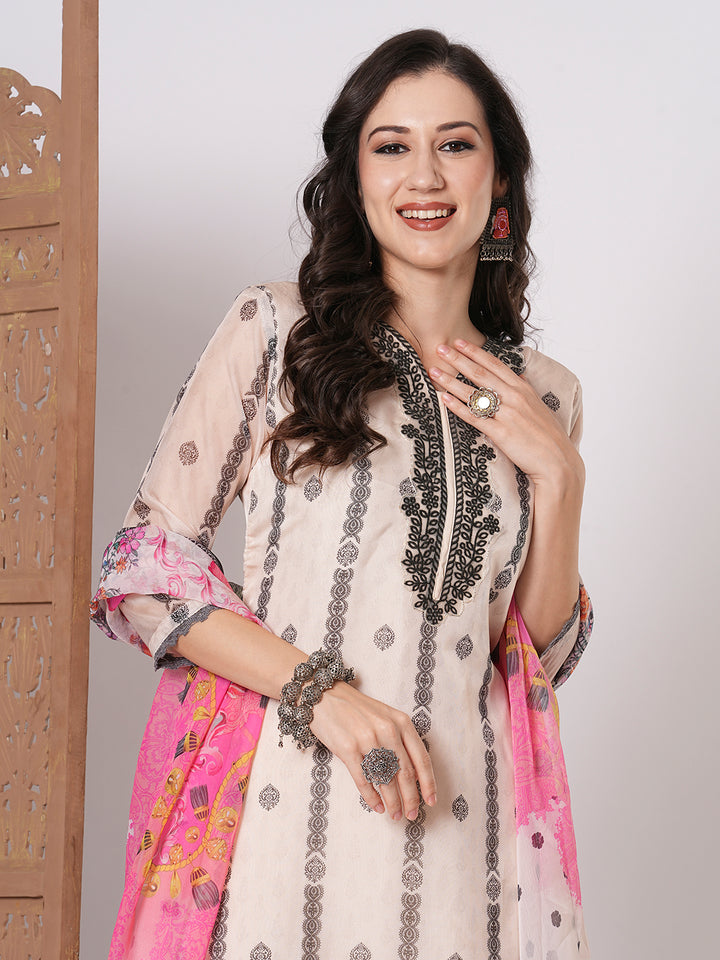 Stylish Off-White Taby Silk Top Featuring Viscose Blend Bottom | Finished with Chiffon