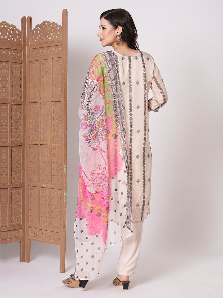 Stylish Off-White Taby Silk Top Featuring Viscose Blend Bottom | Finished with Chiffon