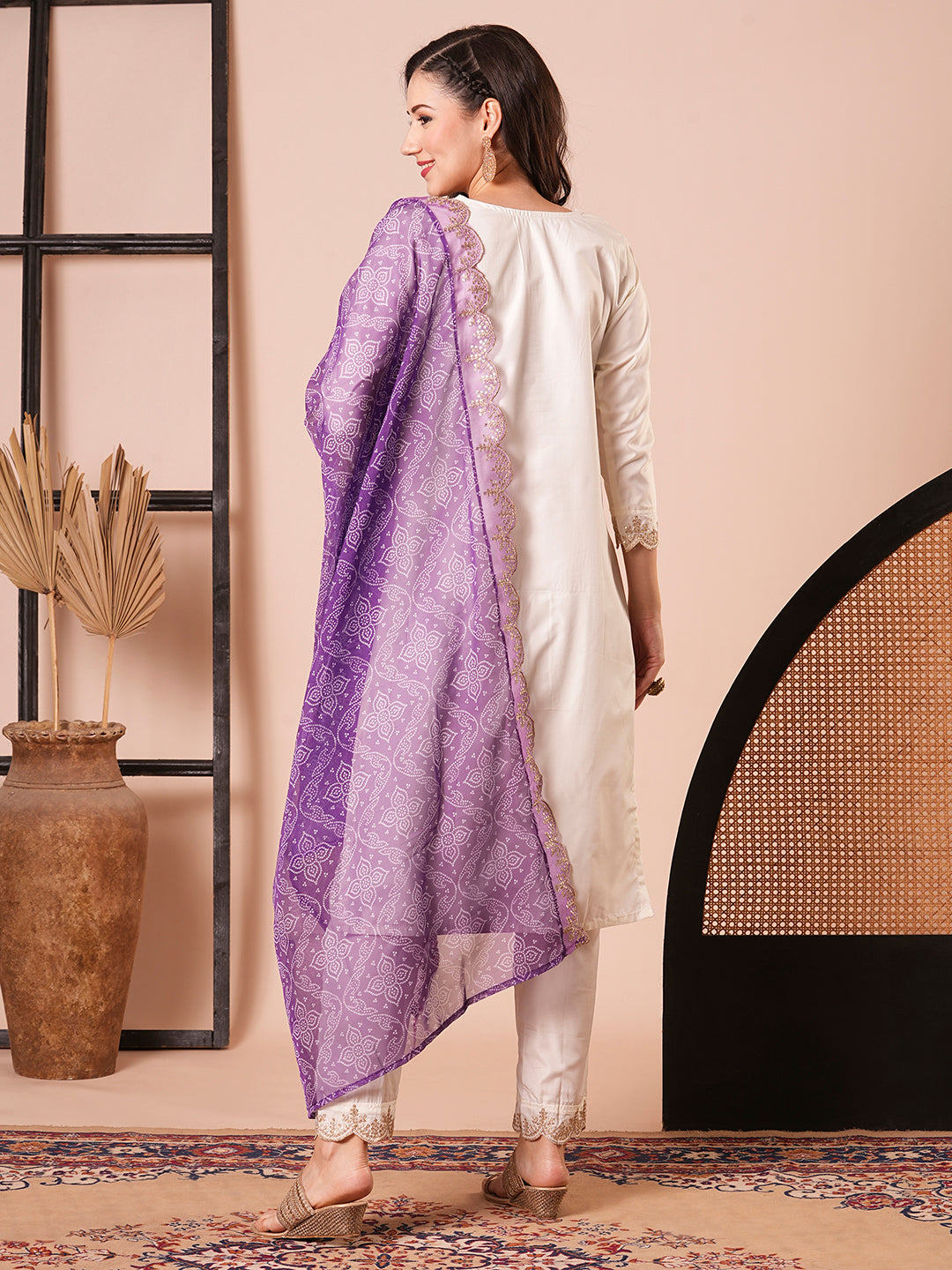 Stunning Off White Suit | Roman Silk top bottom with Taby Silk dupatta