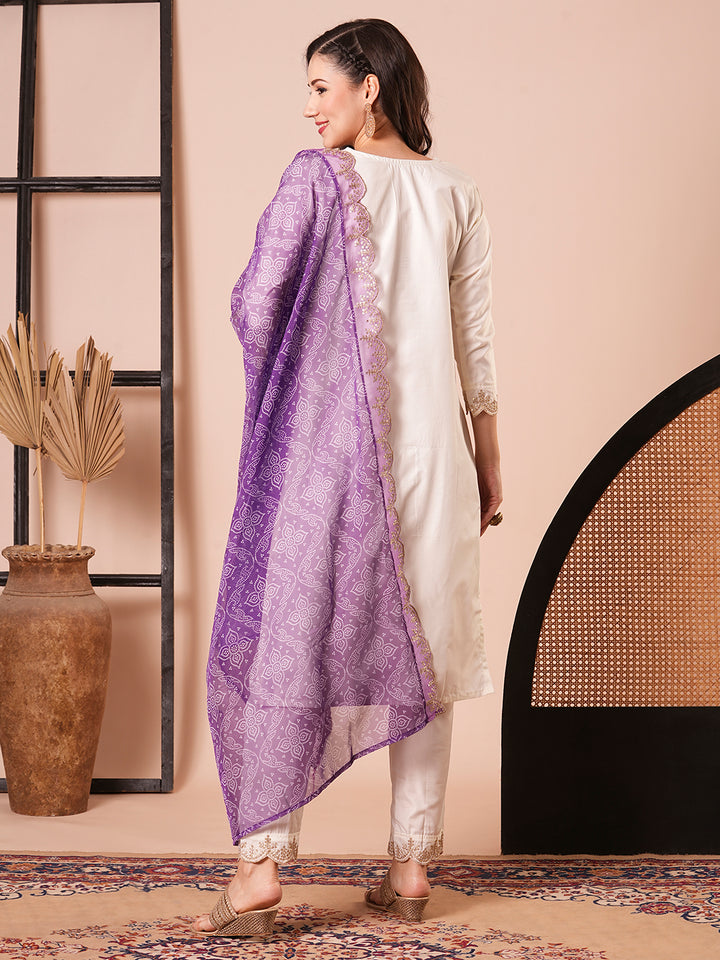Stunning Off White Suit | Roman Silk top bottom with Taby Silk dupatta