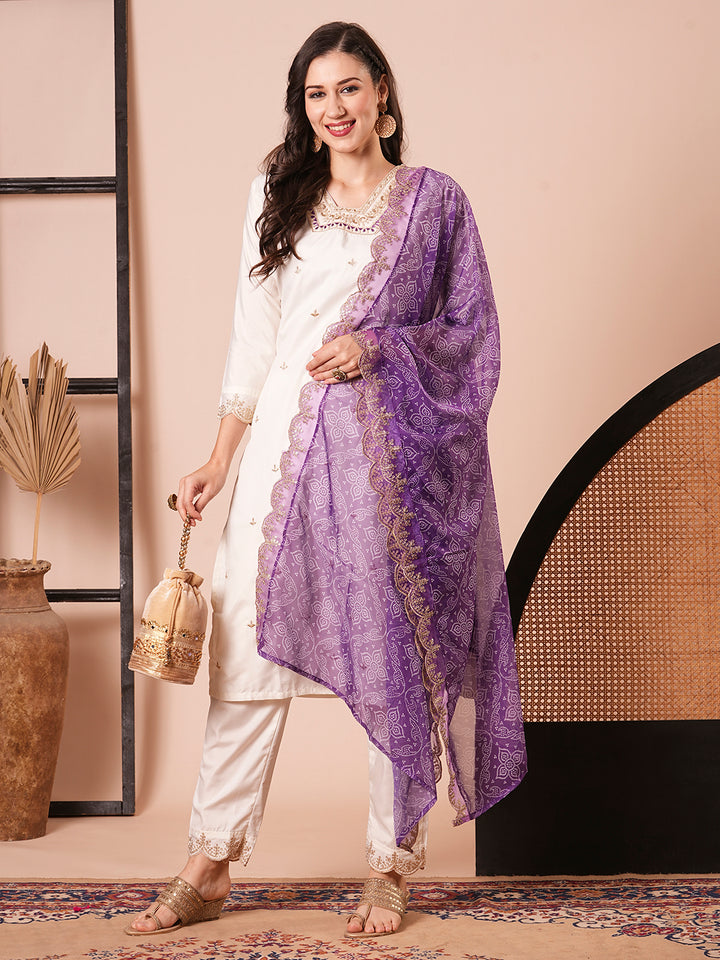 Stunning Off White Suit | Roman Silk top bottom with Taby Silk dupatta