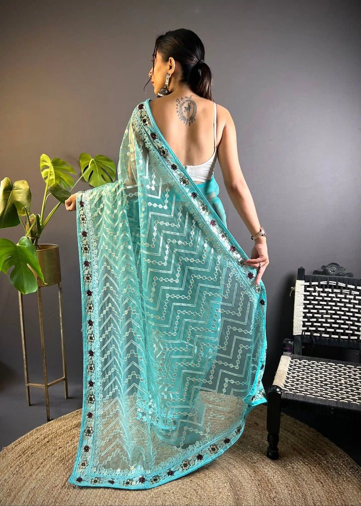 Butterfly-Net Saree with Foil & Stone Work | Perfect for Weddings & Events