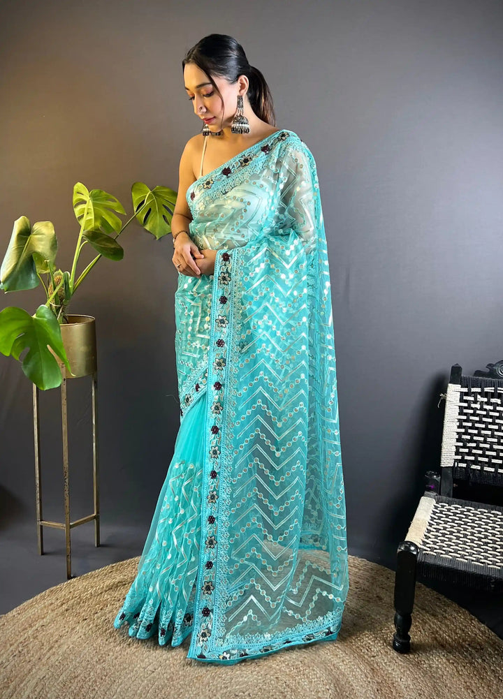 Butterfly-Net Saree with Foil & Stone Work | Perfect for Weddings & Events