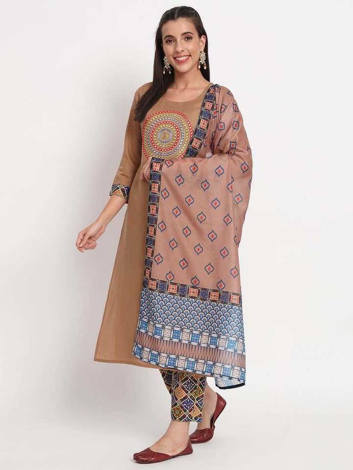 Charming Brown Suit | Magic Cotton top bottom with Muslin dupatta