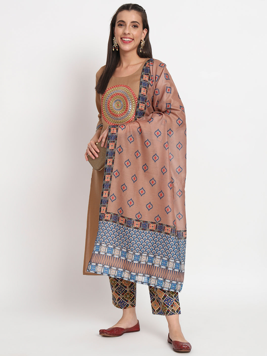 Charming Brown Suit | Magic Cotton top bottom with Muslin dupatta