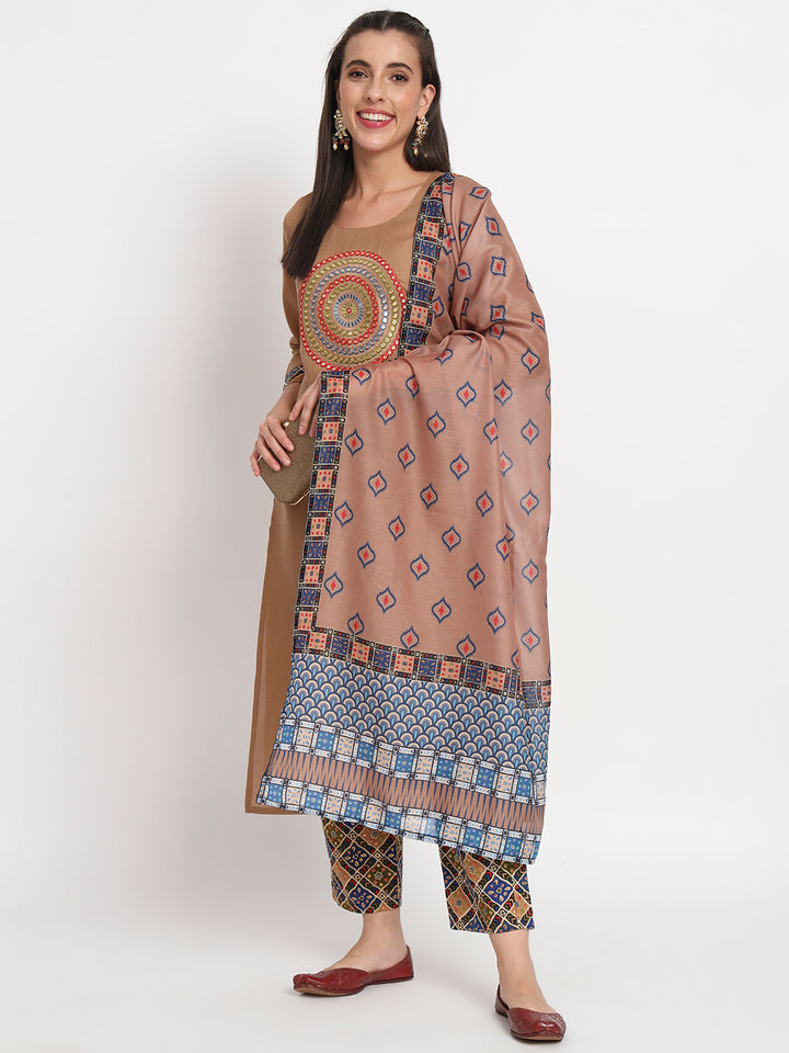 Charming Brown Suit | Magic Cotton top bottom with Muslin dupatta