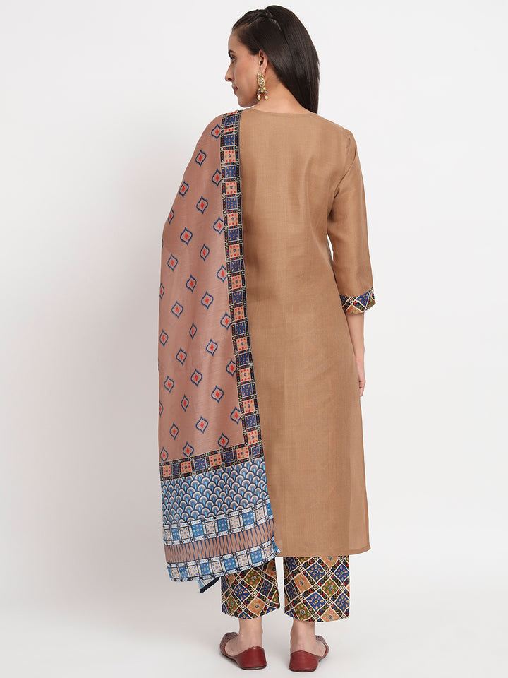 Charming Brown Suit | Magic Cotton top bottom with Muslin dupatta