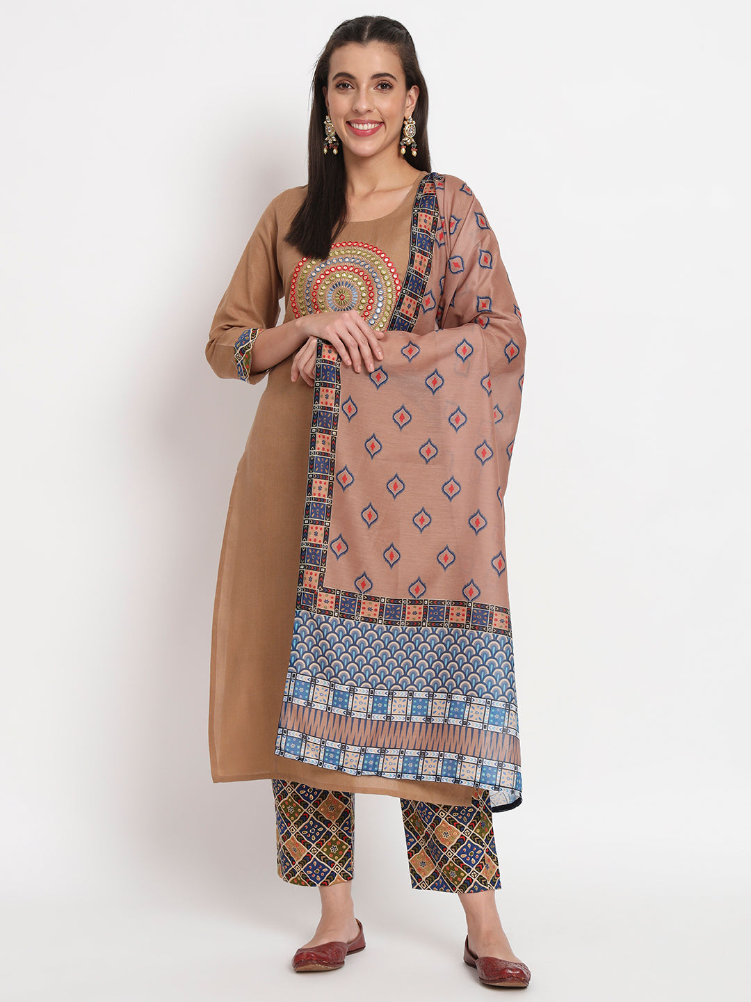 Charming Brown Suit | Magic Cotton top bottom with Muslin dupatta