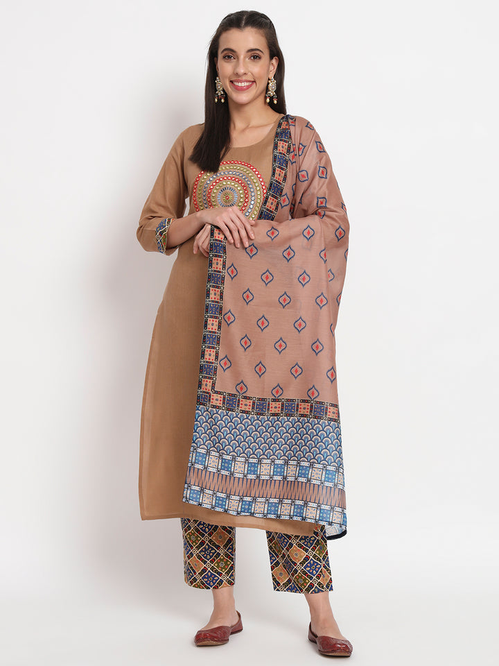 Charming Brown Suit | Magic Cotton top bottom with Muslin dupatta