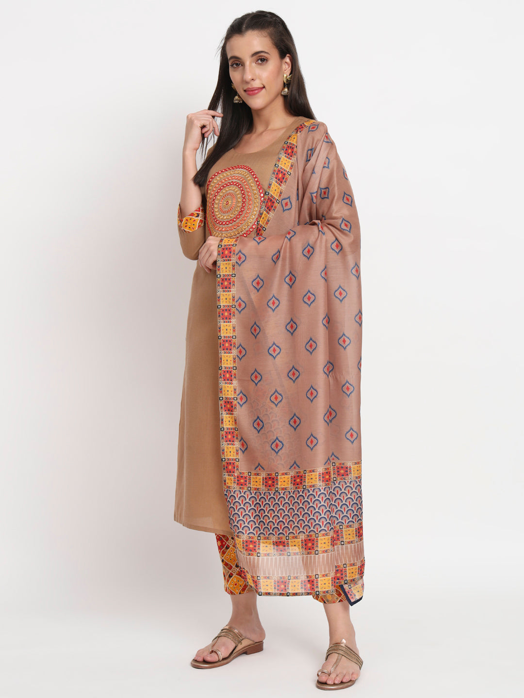 Charming Brown Suit | Magic Cotton top bottom with Muslin dupatta