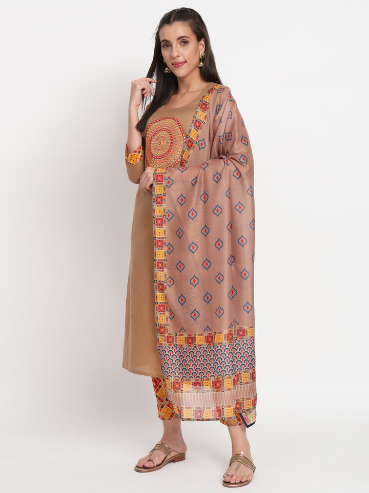 Charming Brown Suit | Magic Cotton top bottom with Muslin dupatta