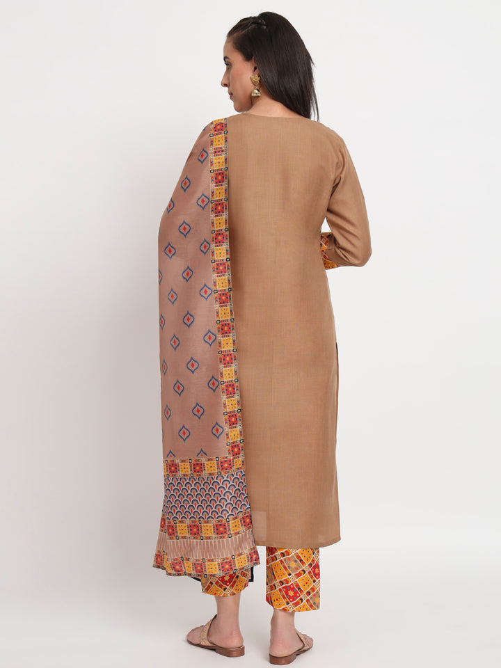 Charming Brown Suit | Magic Cotton top bottom with Muslin dupatta