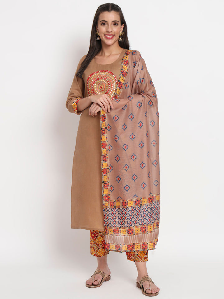 Charming Brown Suit | Magic Cotton top bottom with Muslin dupatta