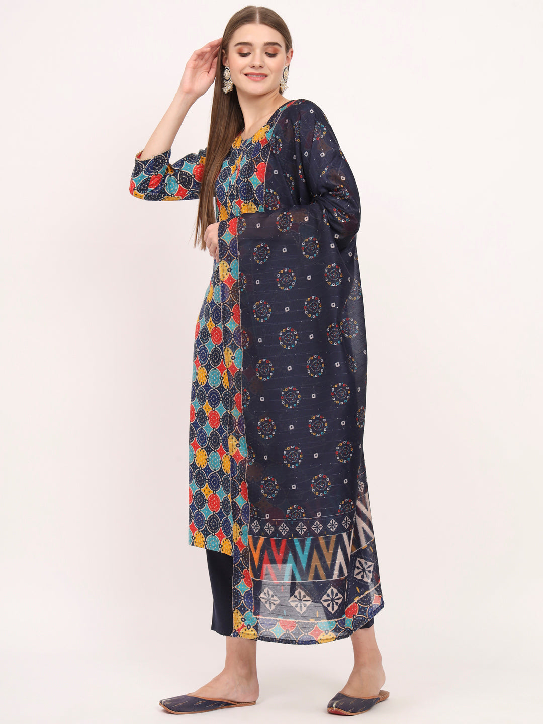 Stunning Dark Blue Suit | Magic Cotton top bottom with Muslin dupatta
